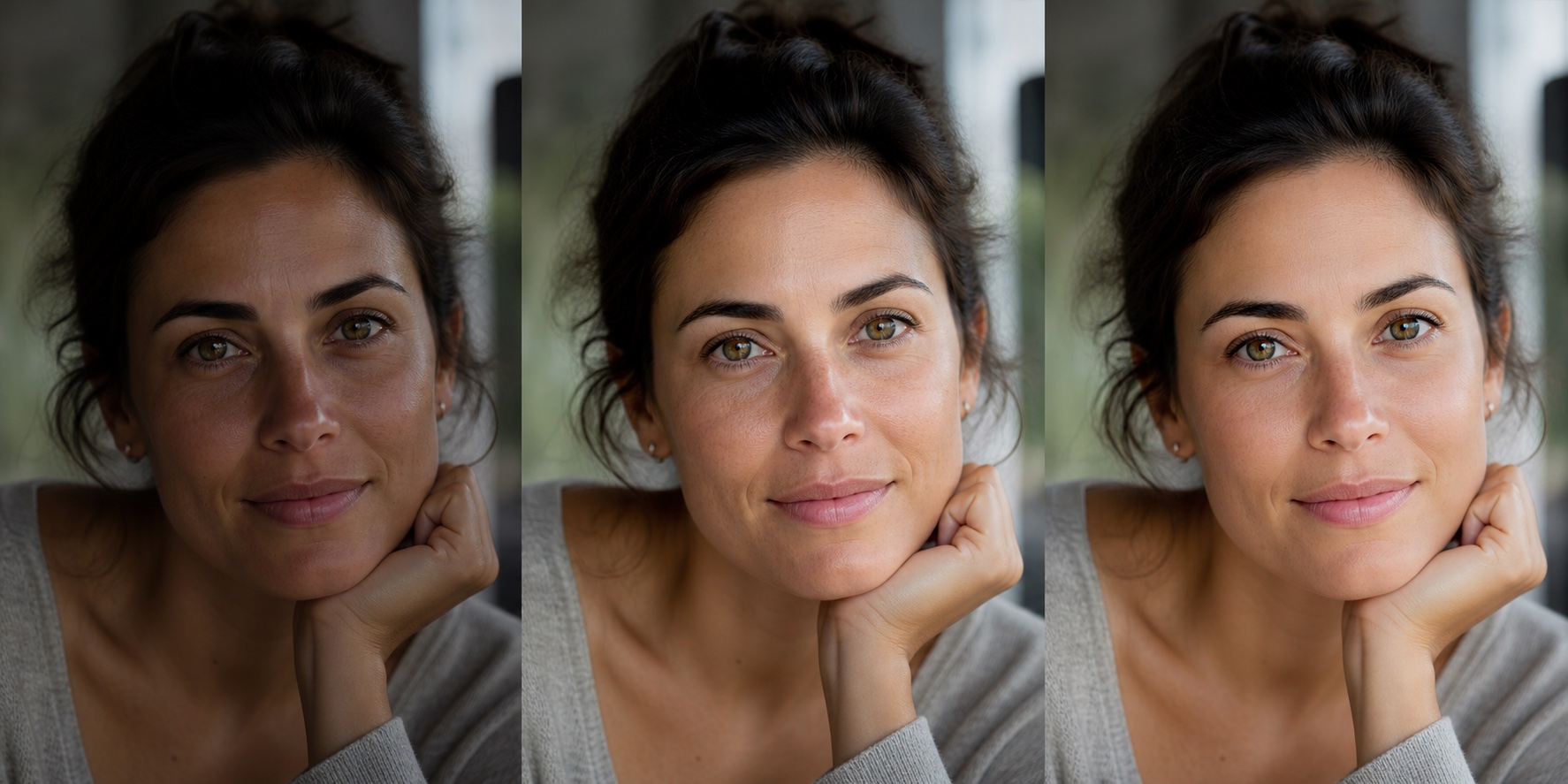Natural portrait comparison preserving expression and skin texture