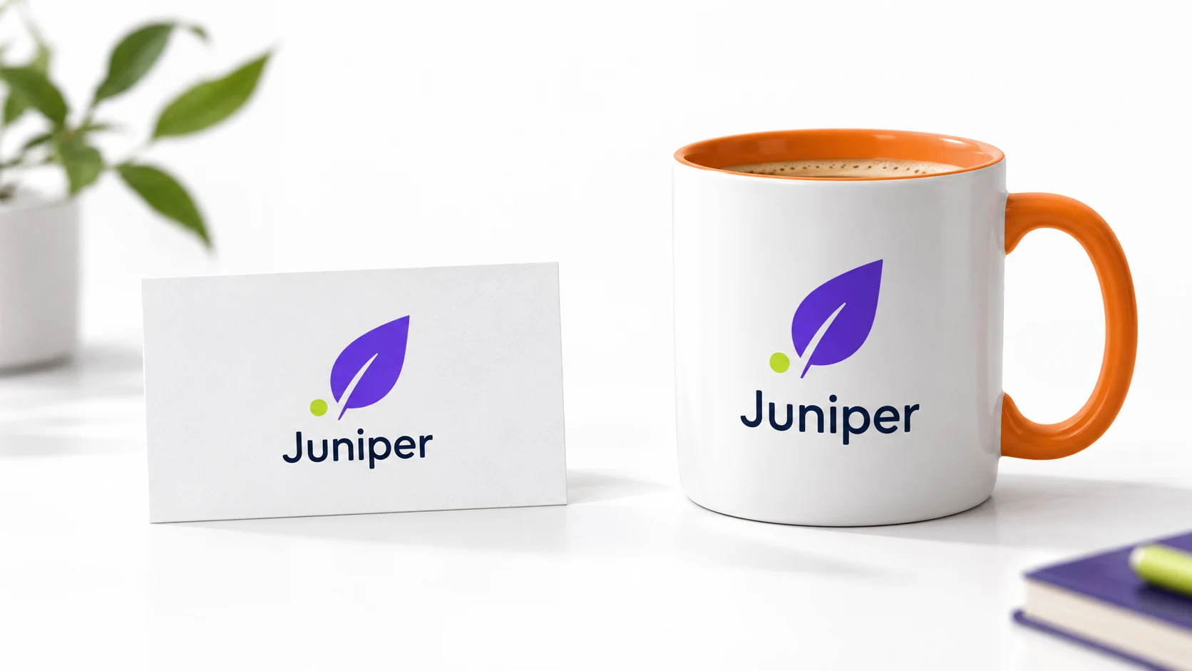 Conceptual comparison of a leaf logo on a flat card and a curved takeaway cup